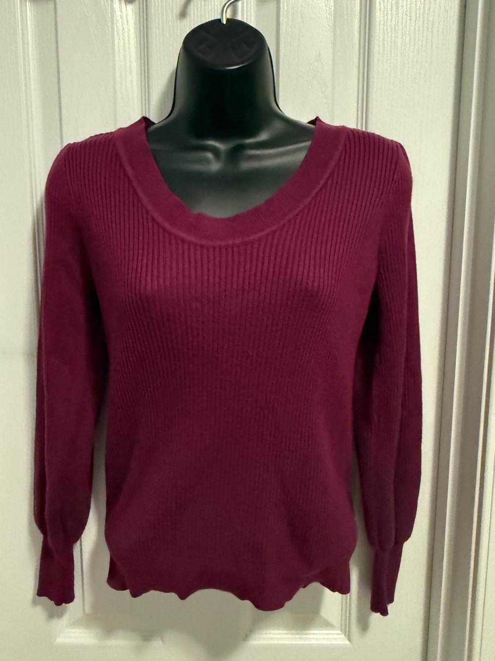 Loft Ribbed Scoop Neck Sweater - Burgundy